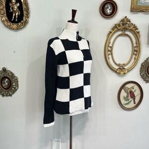 VTG Tommy Hilfiger Checkered Quarter Zip Sweater Black White Y2K S